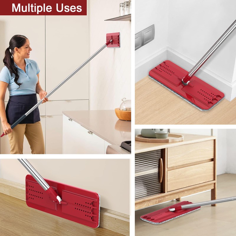 BOSHENG Hands-Free Mop and Bucket Set with 3 Washable Pads,