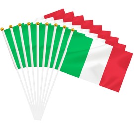 50 Pack Italy Hand Held Mini Stick Flags, Italian Small Miniature Stick Flag with 8.2 x 5.5 Inch Flag, Outdoor Decoration, Party Decorations, Supplies for Parades, Festival Events Celebration (Italy)