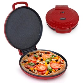 Courant Pizza Maker 12 inch 220 VOLT NOT FOR USA USE, Newly improved Cool-touch Handle Non-Stick plates Pizza oven & Calzone Maker, Electric Countertop Oven for Home or School, Indoor Griddle, Red