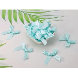 Shapenty 1cm Wide Mini Satin Ribbon Bows Flowers Bowknot Bulk for Sewing Dress Craft Project Scrapbooking Wedding Birthday Christmas Ornament Gift Decor Wrapping, 4x4cm, 40PCS (Light Blue)