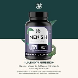 LIFE 360 Mens H  220 Cpsulas  Colgeno Hidrolizado, Vitamina B7 (Biotina), Vitamina C (cido Ascrbico), Estearato Magnesio, L-Lisina  Suplemento...     