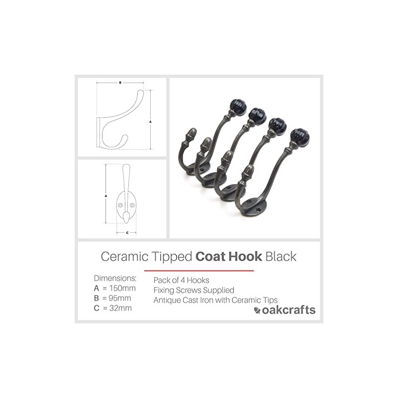 Oakcrafts - Ceramic Tipped Shabby Chic Cast Iron Coat Hook