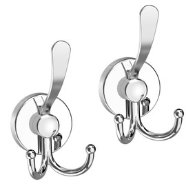 Bntuk Suction Cup Hooks, Large Double Shower Hooks for Inside Shower, Heavy Duty Suction Hook for Glass Window, Double Hook for Hanging Bath Towels - 2 Pack, Chrome1