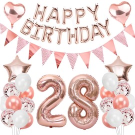 Ouceanwin Geburtstagsdeko 28 Jahre Frau, Rosegold Luftballon 28. Geburtstag Deko Set, Folienballon Zahl 28, Helium Ballon Happy Birthday Girlande für 28. Geburtstag Frauen Party Deko