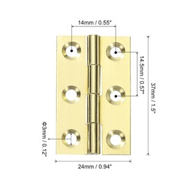 sourcing map 2 Pcs Folding Butt Hinges, 1.5 Inch Brass Small Door Hinges Butt Cabinet Hinges Folding Craft Hinges with Screws for Door Wooden Boxes Windows Dressers, Gold Tone