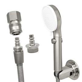 G-Sunny RV Outdoor Shower Head with Hose and Quick Connect Fittings - High Pressure 3-Spray Mode Shower Head with Pause Button-Easy Install for Camper,Travel Trailer (Brushed Nickel, 71"Hose)