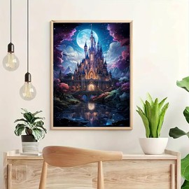 5D Diamond Painting, Castle Diamond Painting for Adults, DIY Set for Beginners, Fantasy Castle with Moon, Perfect for Gifts and Decorations, Peinture Diamond for Home Wall Decoration, 30 x 40 cm