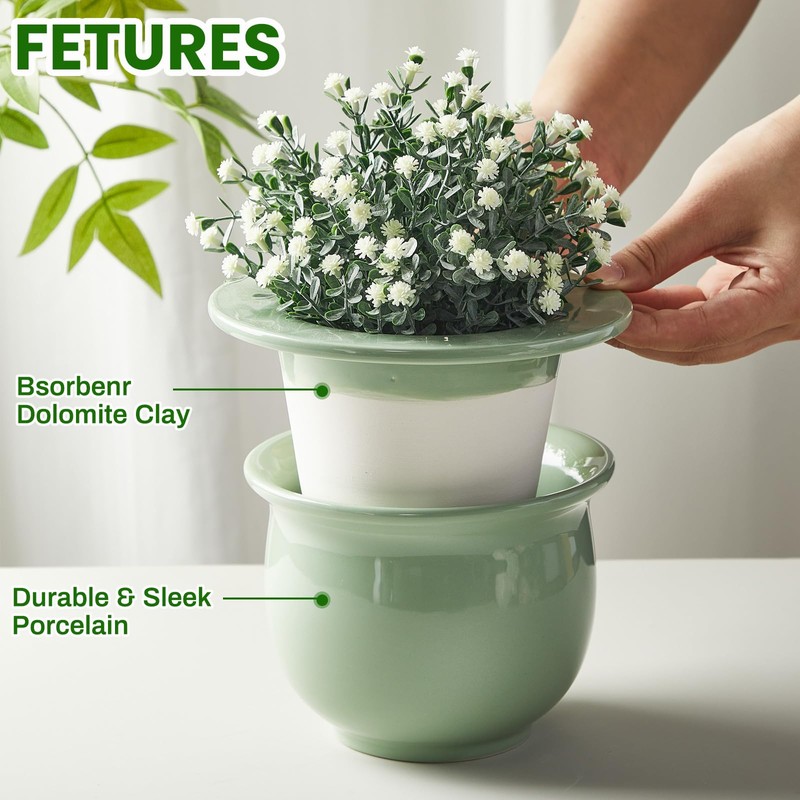 Suclain 2 Pack Ceramic African Violet Pots Self Watering Plant