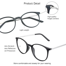 VisionGlobal Blue Light Blocking Glasses for Women/Men, Anti Eyestrain, Computer Reading, TV Glasses, Stylish Oval Frame, Anti Glare (Black, 1.75 Magnification)