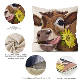 MAIGO Highland Cow Cushion Cover - Highland Cow Gifts, Highland Cow Pictures Pillow Cover, Funky Decorative Home Accessories, 45cm X 45cm Linen Fabric Highland Cow Pillow Cushion Covers (Sunflower)