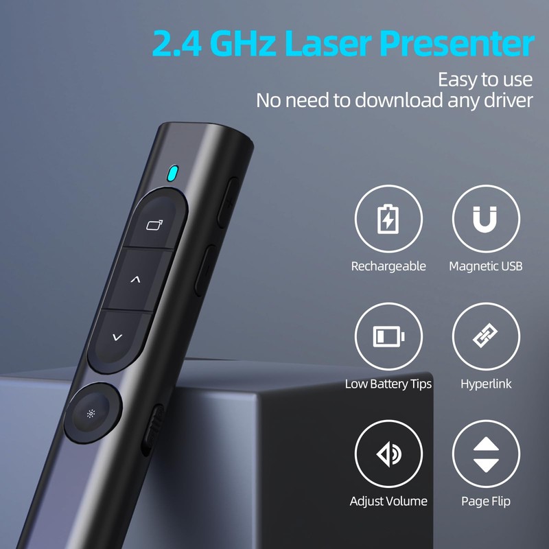 MOXYOY Presentation Clickers, Clicker for Powerpoint, Wireless Rechargerable Presenter Remote,