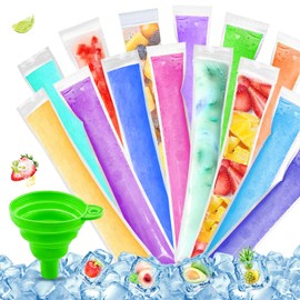 Water Ice Bags, Pack of 300 Popsicle Bags, Popsicle Moulds Bags, Ice Pop Bags, Ice Lolly Bags with Funnel for DIY Yoghurt Juice & Smoothies - 5.5 x 28 cm