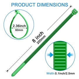 Aroono 8 inch Zip Ties-0.1 Width, 18lb Strength, 60pcs Cable Ties-Nylon Material, UV Resistant, High/Low Temperature Resistant-Durable, Ideal for Indoor and Outdoor Use-Green