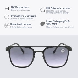 HGIOOIGH Men's Lightweight Polarized Square Bifocal Reading Sunglasses