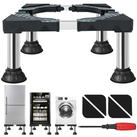 SEUNGCH Mini Fridge Stand, 8.2"-9.4" Height Adjustable Universal Base with 4 Sturdy Feet and Stainless Steel Tube for Refrigerators, Washers, Dryers, Wine Coolers, and Printers (Black)