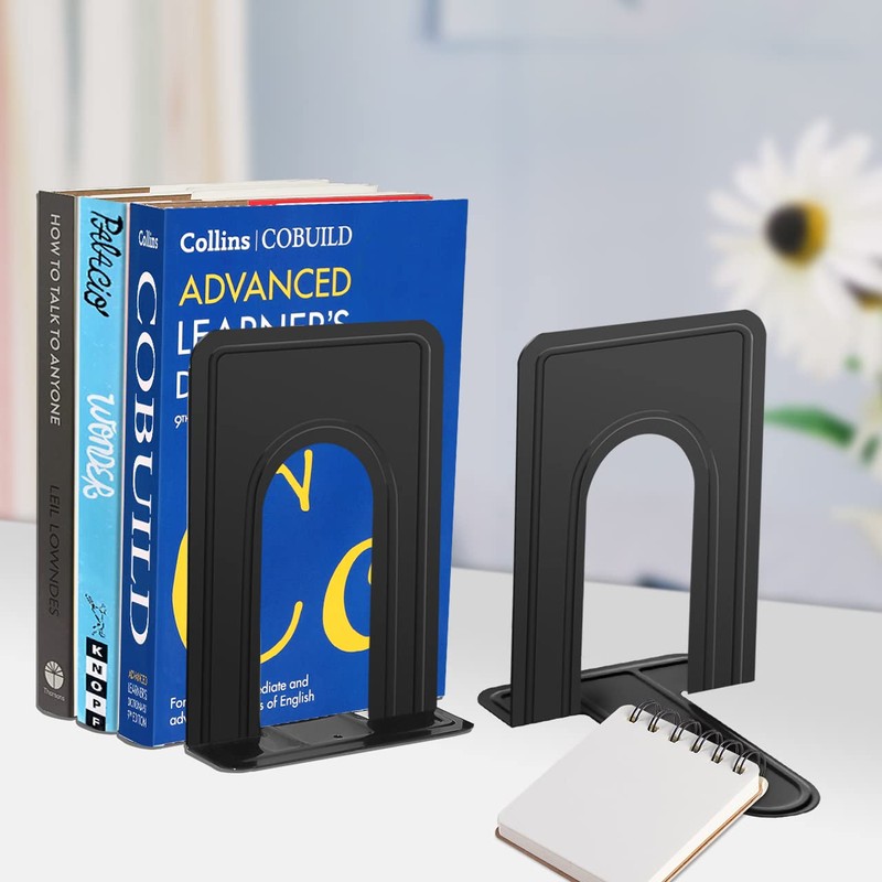 Book Ends, Heavy Duty Bookends for Shelves, Anti-slip Base, Black,