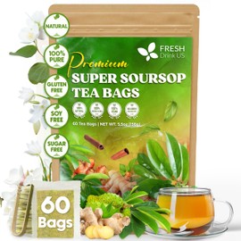 FreshDrinkUS, Super Soursop Herbal Tea – 60 Tea Bags | Soursop, Ginger, Turmeric, Lemongrass, Cinnamon, Black Pepper & Peppermint | Caffeine-Free, Natural Flavor, Plant-Based Blend | Sugar-Free