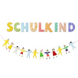 Pack of 2 School Child Garland Hand in Hand Hanging Decoration for First Day of School Decoration Banner School Boy Girl First Day of School Classroom Party