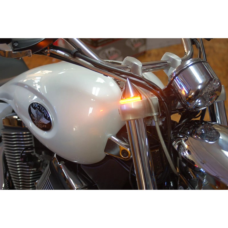 VICTORY MOTORCYCLE LED FORK SPIKE FRONT TURN SIGNAL INDICATOR RELOCATION
