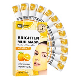 Gesichtsmasken-12Pcs Vitamin-C Clay Schlamm saubere Maske, Tragbare Reisegröße Moisturizing Clean Mud Facial Mask,Reinigung Pore reduzieren Mitesser, Valentinstag Pflegeprodukt Set für Frauen Männer