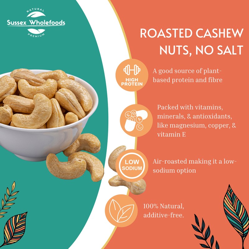 Roasted Cashew Nuts 250g - No Salt, Rich, Crunchy &