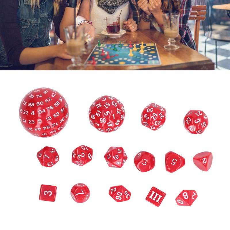 15pcs Complete Polyhedral Dice Set Acrylic D3 to D100 Spherical
