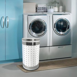 Stainless Steel Laundry Bin & Hamper | 46L Ventilated Stainless Steel Clothes Basket With Polished Lid | (White Stainless Steel)