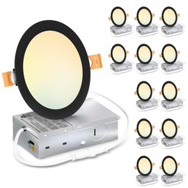 LVWIT 12 Pack 4 Inch LED Recessed Light, 9W 5CCT Ultra-Thin Dimmable Can Lights with Junction Box, High Brightness Canless Wafer Downlight for Kitchen Hallway Dining Room