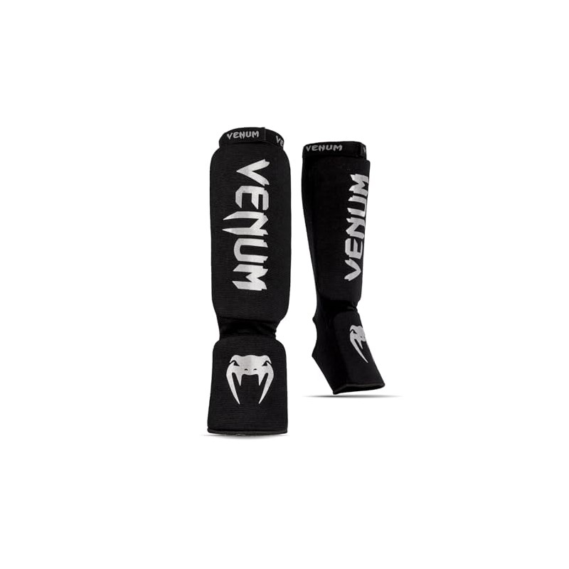 Venum Kontact Shin Guards - Black/Silver - Small