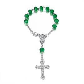 BOBIJOO JEWELRY - Mini Chapelet Voiture Camion Bracelet Marie Vierge Croix Pendentif Argent et vert, Metal