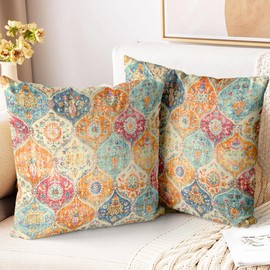 ZSYTZL Boho Throw Pillow Covers 20x20 inch Set of 2,Soft Pillowcases Bohemia Carpet Pattern Decorative Sofa Living Room Bed Square Pillow Case Cushion Cover-Cream Color