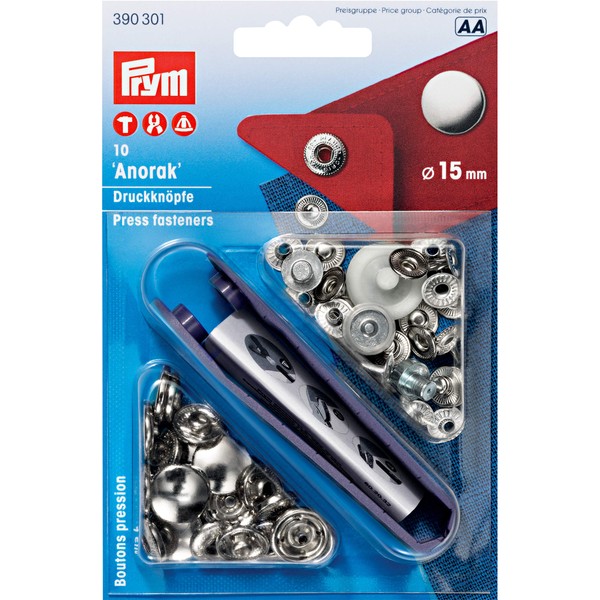 Sew-Free Anorak Press Studs 15 mm Silver