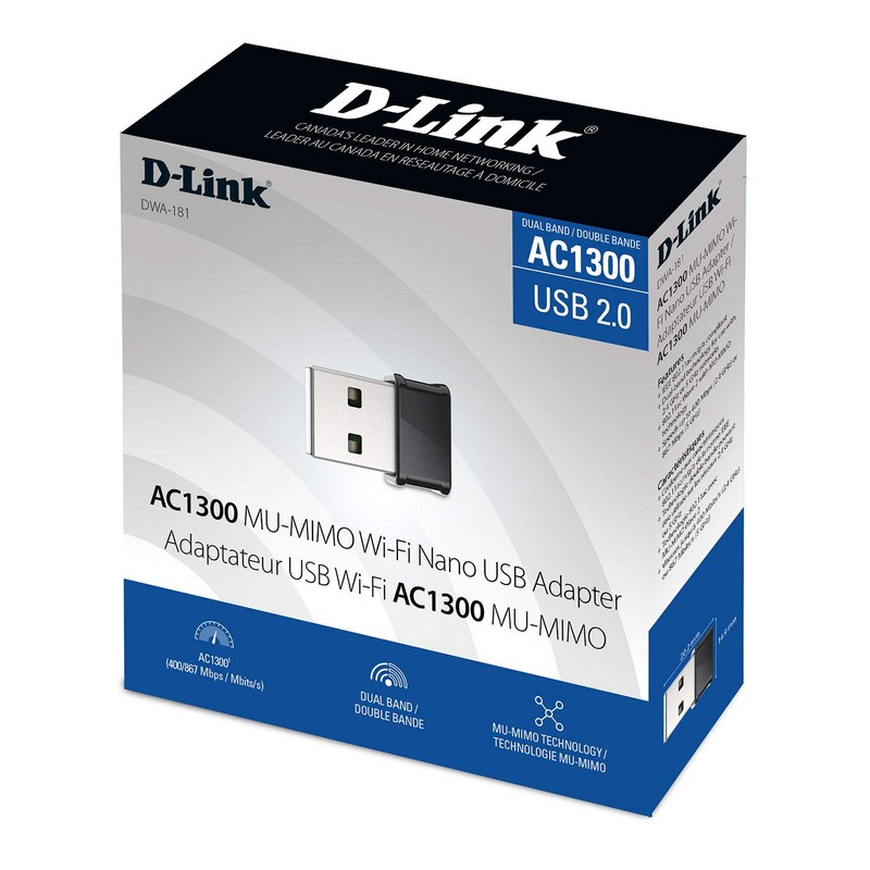 D-Link AC1300 MU-MIMO Wi-Fi Nano USB Adapter, Ultra-Mini (20.2mm x