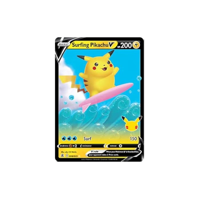 Pokémon Celebrations Surfing Pikachu V, 25th Anniversary Full Art Rare