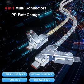 AYI 4in1 Multi Ports Charger 4 Combinations in one Cable USB A/Type C to Type C PD 100W Fast Charging Cord Lighted Up LED Current Flowing Compatible with Almost of Electrical Devices-RGB