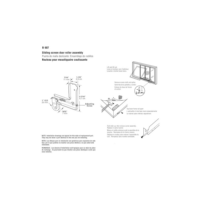 Prime-Line B 607 1 In. Screen Door Roller and Corner,