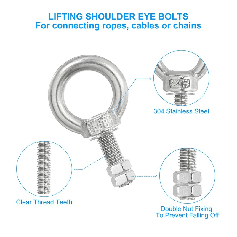 PATIKIL Lifting Shoulder Eye Bolts, 2 Pack M8x40 304 Stainless