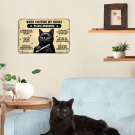 Sosolong Wall Decor,Monster When Visiting My House Cat Sign For Boys Room Decor, Boys Birthday Party Decorations 12 x 11 Inch Metal Sign.…