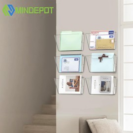 MINDEPOT 6 Pockets Acrylic Wall File Organizer, Clear Wall File Holder, Plastic Hanging Wall File Holder for Office, School and Home, Clear