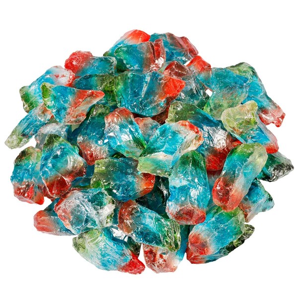 SUNYIK Green/Red/Blue Titanium Coated Rough Crystal Point Raw Rock Quartz Cluster Specimen 0.5lb (0.5"-2")