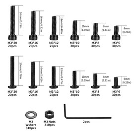 930 Pcs M3 Bolts and Nuts Set with Washers, Hex Socket Head Cap Screws Bolts Set & Hex Socket Button Head Cap Screws, Small Pan Head Machine Screws Bolts, 12.9 Grade/10.9 Grade Carbon Steel, Black