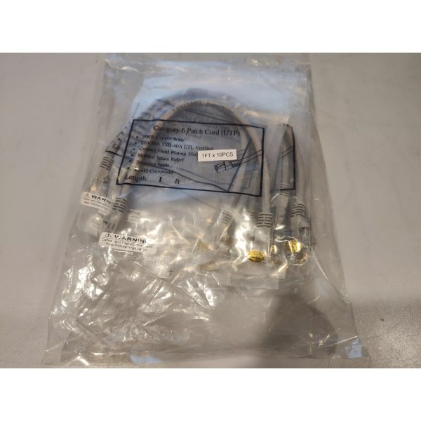 Unbranded NEW Lot of 10 1ft Cat6 Patch Cord Cables