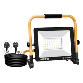 SKYWORLD Portable LED Construction Spotlight 30 W 3000 LM LED Work Light with Plug and 3 m Power Cable, IP66 Waterproof Work Light Construction Light for Workshop or Construction Site Garage 6000 K