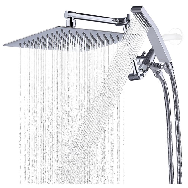 G-Promise All Metal 10 Inch Rainfall Shower Head with Handheld Spray Combo| 3 Settings Diverter|Adjustable Extension Arm with Lock Joints |71 Inches Stainless Steel Hose (chrome)