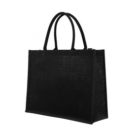 Large Natural Jute Carrier Bags Reusable Shopping Bags with Strong Handle Eco Friendly Shopper Storage Bags Groceries Tote Bag Foldable Food Bags Black, Brown