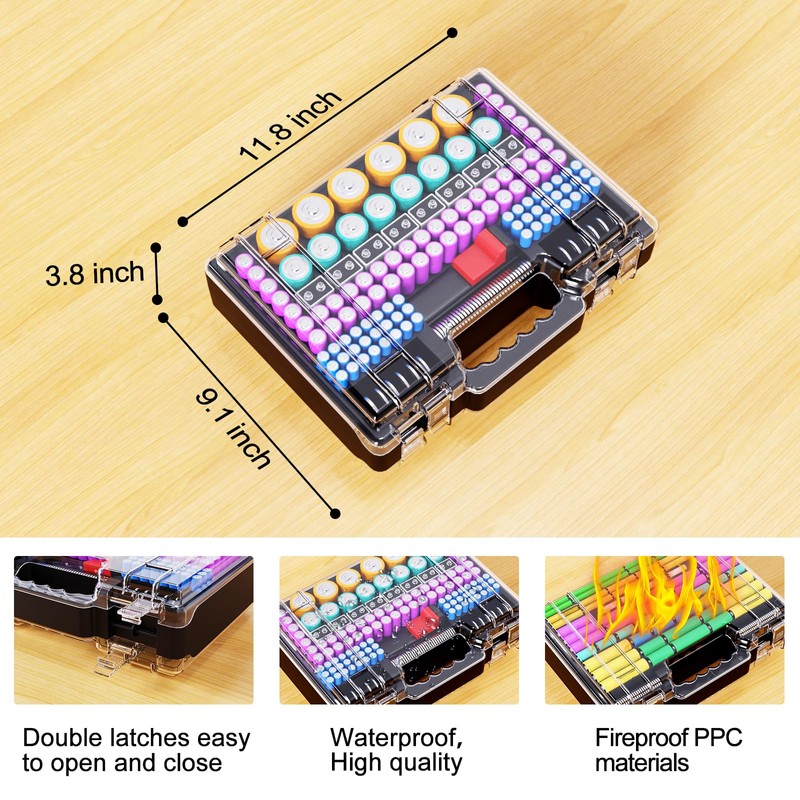 Vecefy Battery Organizer Storage Case with Tester, Ultra-Large 265+ Double-Sided