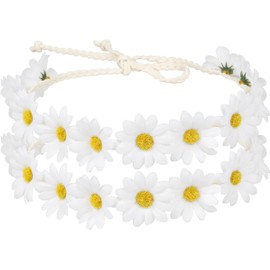 2 Packs Daisy Flower Headbands For Women Girls, Sunflower Hair Accessories Fall Floral Hair Bands Bridal Headpiece Party Vacation (White, One Size)