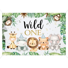 VIKSAUN Wild One Birthday Decoration Background 180 x 110 cm Banner First Birthday Background Green Cute Jungle Safari Animals Decoration Decorate Party Decoration Props (180 x 110 cm)