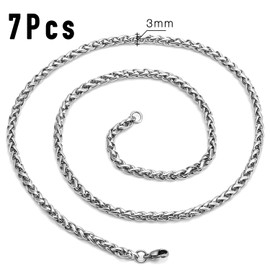 stino 7 Pack Stainless Steel Chains for Jewelry Making, No Tarnish, Bulk Silver Necklace, Wheat, Snake, Rope, Rolo (Wheat Chain, 18 inch)