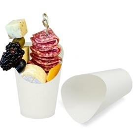 CAMKYDE 50 Pcs Disposable White Charcuterie Cups, 14oz French Fries Holder French Fry Cups for all Occasions (14oz, White)